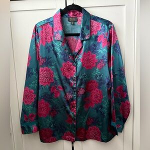 THALIA SODI Intimates Floral Satin Button Top, Size Large